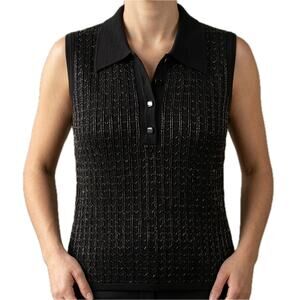 Vintage Banana Republic Black Merino Wool Beaded Sleeveless Polo Sweater Tank L